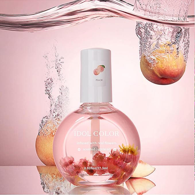 Flowery Scented Cuticle Oil, Infused with Real Flowers, Cuticle Revitalize Oil, Nail Oil For Growth And Strength, Cuticle Remover - Nail Strengthener - Cuticle Softener (0.92 fl.oz, PEACH)