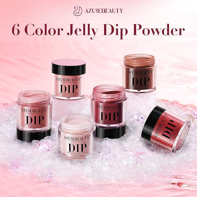 AZUREBEAUTY Dip Powder Set 6 Pcs Jelly Blush Gradient , Natural Dipping Powder French Nail Art Starter Manicure Salon DIY at Home