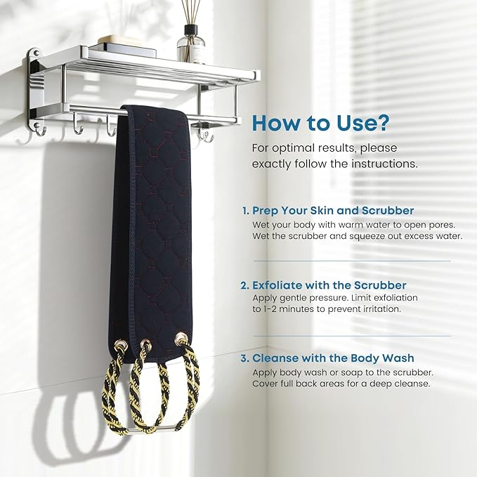 Exfoliating Back Scrubber with Handles, 38.5 Inch Double-Sided Back Exfoliator Body Scrub Towel, Exfoliating Washcloth Bath Tool for Use in Shower, Back Washer to Deep Clean Your Skin for Men & Women