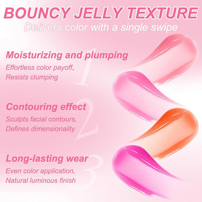 2 Pcs Jelly Blush Contour Stick for Cheeks Eyes Lips Lightweight Dewy Finish Blush Stick Waterproof Long Lasting Contour Trio Wand Face Makeup Set for Wome (2PCSB（3+4）)