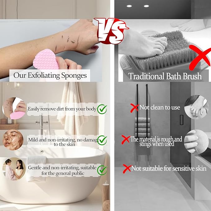 2pcs Magic Exfoliating Body Scrubber,3D Super Soft Exfoliating Bath Sponge,Removes Dead Skin from Body-Skin Friendly and Reusable for Adults Children and Pregnant Women(Blue+Pink