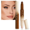 Dual Ended Contour Stick, Darker Nude + Light Pink Cream Concealer Highlighter, Waterproof No Transfer Long-Lasting 2-in-1 Face Contour Bronzer Stick for Daily Makeup 23#