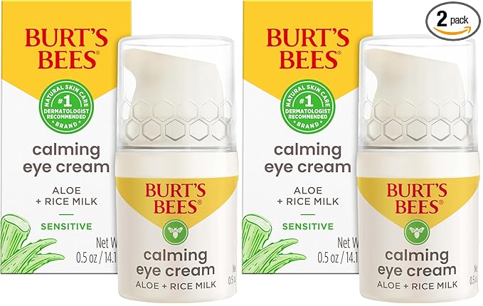 Burt's Bees Calming Eye Cream With Aloe and Rice Milk, Moisturizes Without Causing Redness or Irritation, 98.7 Percent Natural Origin Skin Care, 0.5 oz. Bottle, (Pack of 2)