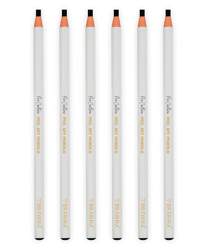 BRAWNA 6 Pcs Brow Pro Peel Off Pencils - Waterproof Eyebrow Mapping Pencil - Microblading Supplies - PMU Kit - Black