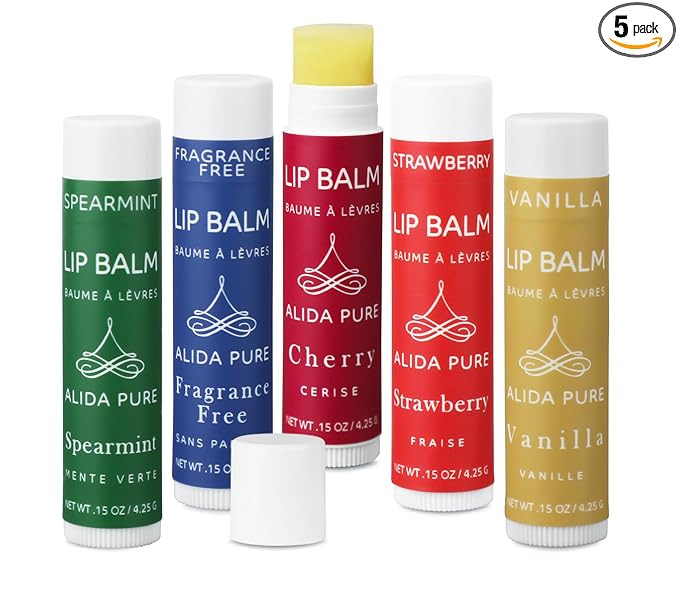 Melody Lip Balm Collection, Vegan Set, Beeswax Free, with Organic Jojoba and Avocado Oil, Vitamin E, Natural Moisturizer for Dry, Chapped Lips, 5 Tube Set