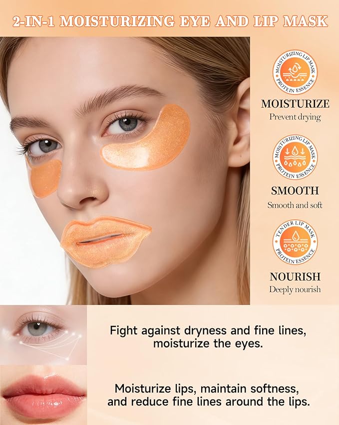 Lip Eye Mask Kit,8 Pcs Vitamin C Crystal Collagen Under Eye Patches for Dark Circle Puffiness Dry Lines,Hydrating Moisturizing Skincare Lip Mask Eye Pad,Mother’s Day Skin Care Product for Women-Set C