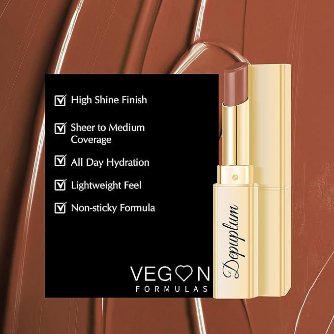 Depuplum Brown Lipstick for Women Moisture Lip Gloss Tinted Lip Balm Sheer Lipsticks for Mother's Day Nourishing Hydrate Glossy Lipstick for Dry Lips (DM72 Brown)