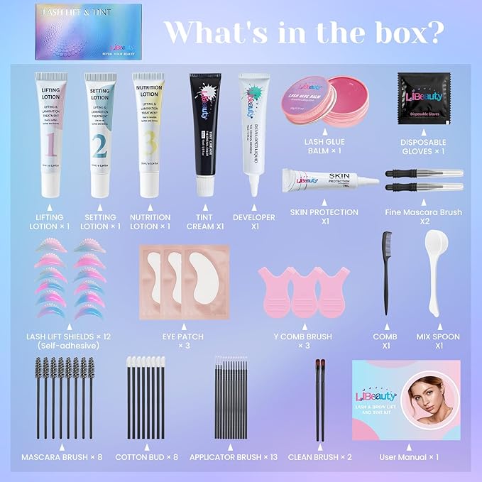 Libeauty Lash Lift and Black Color Kit, 4 in 1 Eyelash Perm and Brow Lamination Set, Professional Eye Lash Lifting Tool with 15ml Black Coloring Cream, Upgraded Lash Glue Balm for Easy DIY Home Use