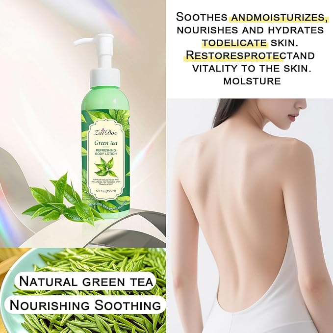 Body Lotion, 24hr Moisturizing & Deep Hydration, Absorbs Instantly Moisturizer for All Skin Types, 5.3 fl oz (1 Pack, Green Tea)