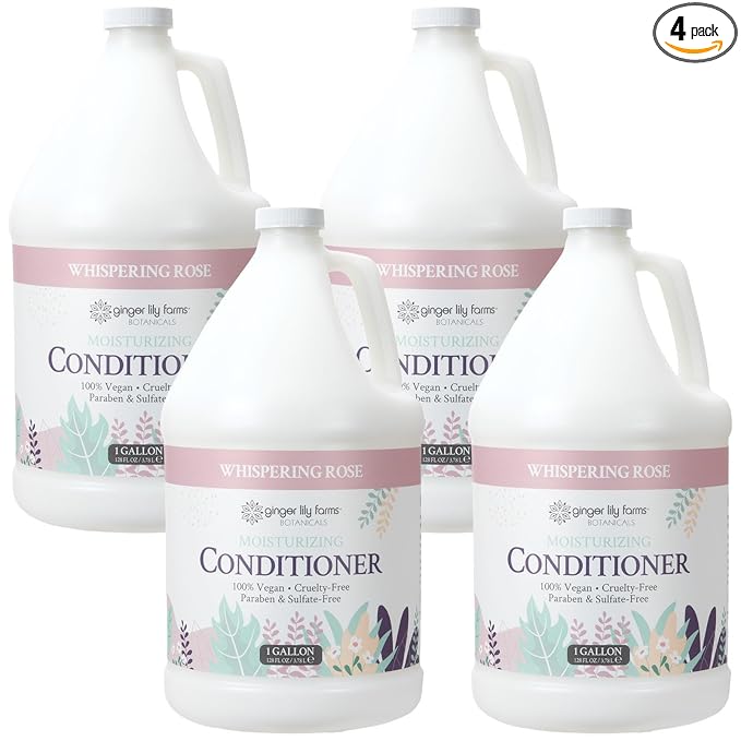 Ginger Lily Farms Botanicals Moisturizing Conditioner for Dry Hair, 100% Vegan & Cruelty-Free, Whispering Rose Scent, 1 Gallon (Pack of 4)