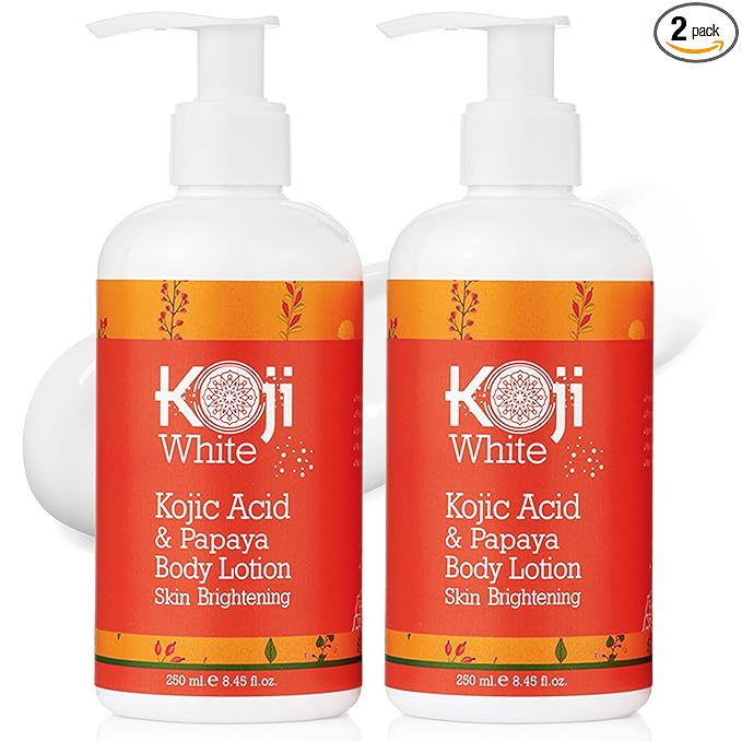 Koji White Kojic Acid & Papaya Body Lotion, Women Gift Sets for Exfoliating, Skin Brightening, Moisturizer, Radiance, Even Tone, Age Spots & Sun Damaged, Vegan, Paraben-Free, 8.45 Fl Oz (2 Bottles)