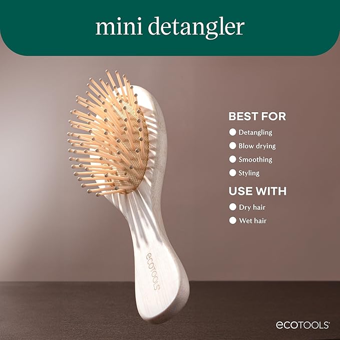 EcoTools Mini Detangler Hairbrush, Brush For Wet Or Dry Hair, Heat Resistant, Mini Hairbrush Gently Detangles & Styles, Travel-Size Paddle Brush, Renewable Bamboo, Vegan & Cruelty-Free, 1 Count