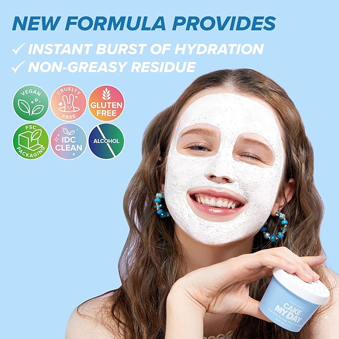 I DEW CARE Wash Off Face Mask - Cake My Day Mini | Hydrating, Refreshing for Dry Skin with Hyaluronic Acid 0.35 oz.