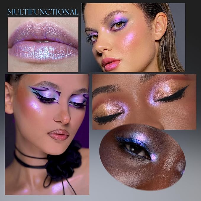 HOSAILY Chameleon Purple Blue Glitter Eyeshadow, Multichrome Color Shifting Single Eyeshadow, Holographic Sparkling Inner Corner Eye Highlighter Shimmer Eye Makeup Palette 03