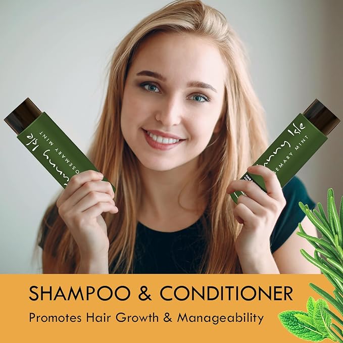 Sunny Isle Rosemary Mint Hair & Strong Roots Shampoo - Anti-Breakage, Growth, Biotin, Castor Oil - 12oz