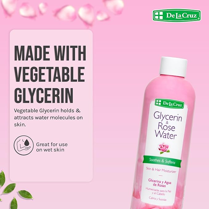 De La Cruz Rose Water and Glycerin for Face - Rosewater Facial Toner and Moisturizer for Skin and Hair 8 fl oz (236 mL) - 6 Bottles