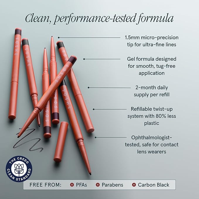 SOSHE Beauty - Waterproof Precision Eyeliner | 1.5mm Smudge-Proof Gel Liner | Easy Refills | Cruelty-Free, Certified Plastic Negative (Nights in Bordeaux - Deep Plum)