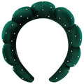 Spa Headbands Puffy Makeup Skincare Headbands for Washing Face or Facial, Terry Cloth Fabric Hairbands for Makeup Removal Shower Skin Treatment(Dark Green, Rhinestone)