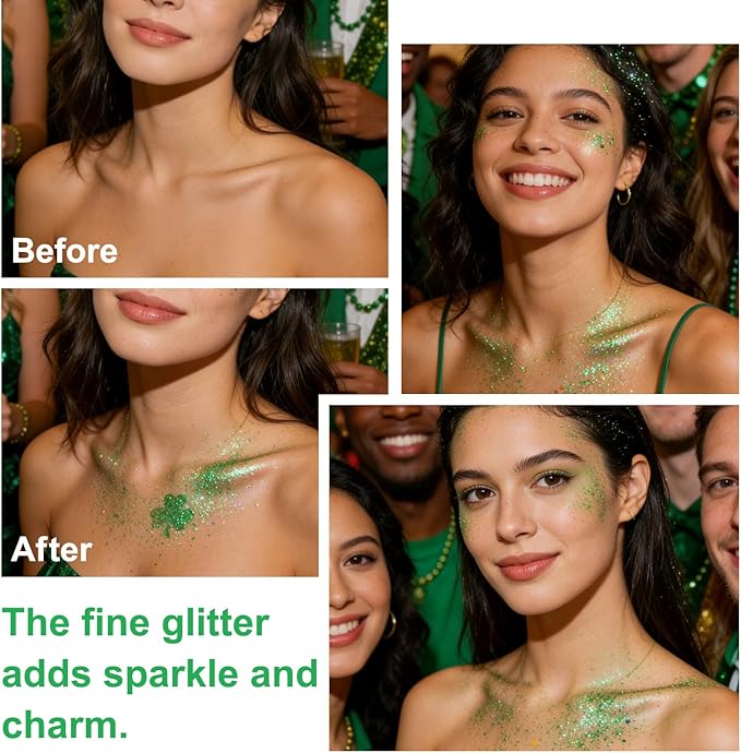 Hair and Body Glitter Spray, St Patricks Day Shimmering Powder Sparkle Powder Makeup, Green Glitter Loose Sparkle Makeup for Body Highlighter,Festival Prom Rave Accessories (Green)