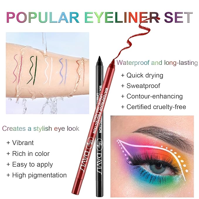 LemonSac 3 Colorful Eyeliner Pen Set, Eye Shadow Pencil, Pearl Eyeliner Kit Metallic Glitter Eye liner Pencil for Women Eye&Lip Liner Professional Eye Makeup Set Colorful Eye Color (3PCS C)
