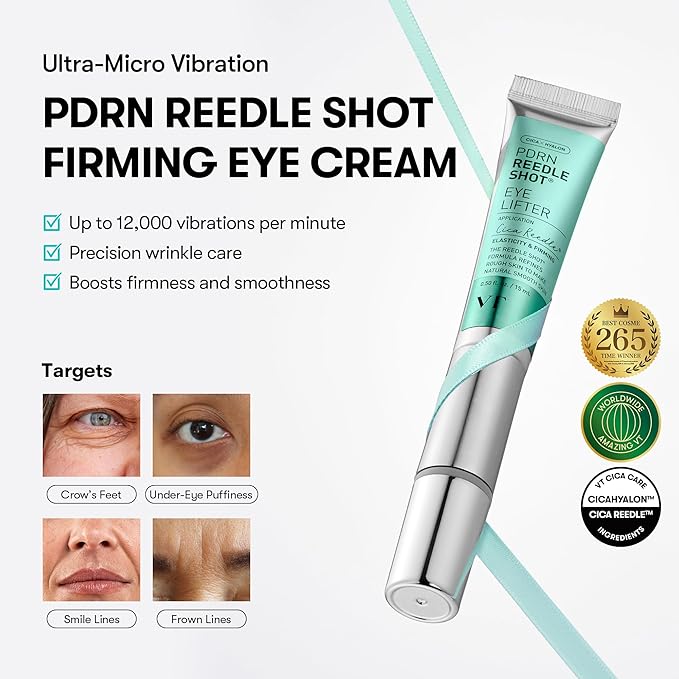 VT COSMETICS PDRN Reedle Shot Firming Eye Cream (0.51 fl oz / 15ml), Ultra-Micro Vibration Eye Cream for Firming & Elasticity, Targeted Wrinkle Care, PDRN Collagen, Korean Skincare