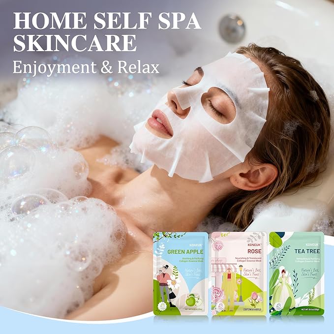 54 Pack Bulk Sheet Face Masks Skincare, Hydrating and Moisturizing Face Mask for All Skin Types, Collagen Facial Masks for Skin Care, Mothers Day Gifts, Teacher Appreciation Gifts (9 Types x 6 Pcs)