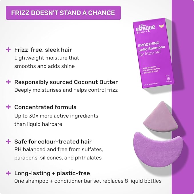 Ethique Smoothing Shampoo Bar for frizzy hair with Coconut Butter - Plastic-Free, Cruelty-Free, Vegan, 3.88 oz - Formerly Frizz Wrangler