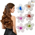 Hawaiian Flower Hair Clips for Women, Tropical Plumeria Hibiscus Claw Clips for Thick/Thin Hair, Non-Slip Large Hair Claws for Women Girls, Beach Vacation Hair Accessories 6 Pcs