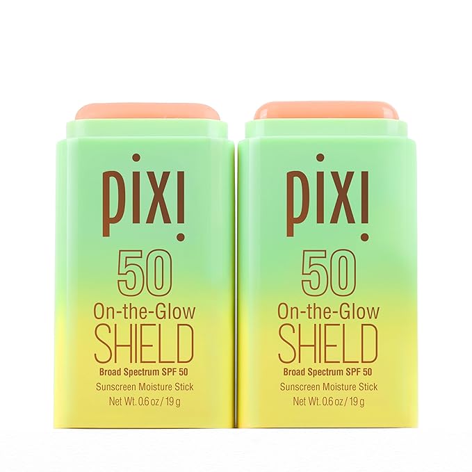 Pixi Beauty On-the-Glow SHIELD SPF 50 2-pack | Lightweight & Ultra-Hydrating Sunscreen Stick for Everyday Use | No White Cast | Travel Size, Vegan & Paraben-Free | 2x 0.6oz/19g