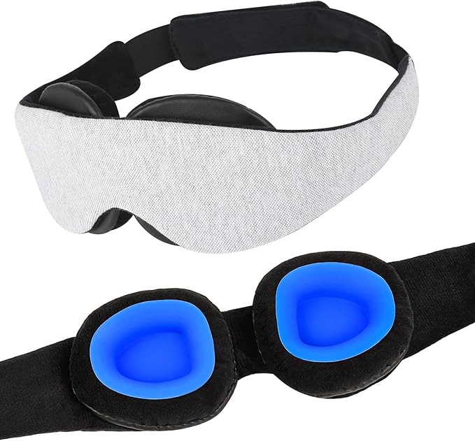 2026 Upgraded Sleep Mask for Dry Eyes, Moisture Goggles for Dry Eye Night, 100% Blackout Hydrating Sleep Goggles, Adjustable Strap, Soft Reusable Eye Mask for Sleeping & Travel – Grayish White