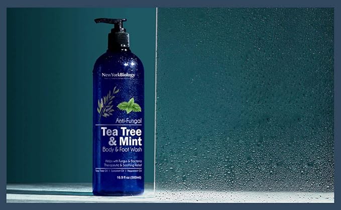 New York Biology Tea Tree Body Wash with Tea Tree Mint Body Wash for Men and Women - Helps Jock Itch & Itchy Skin, Nail Fungus, Athletes Foot, Eczema & Body Odor, Ringworms – 16 Fl Oz