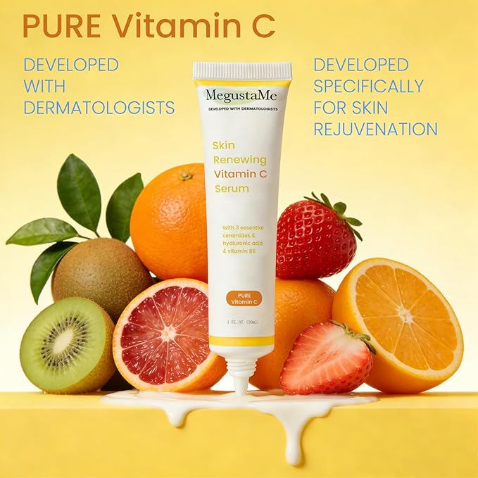 Skin Renewing Vitamin C Serum 30ml - Pure Vitamin C Serum Dermatologist Developed Brightening Antioxidant Face Serum for Glowing Skin,Hydrating Skin Barrier Repair Serum.