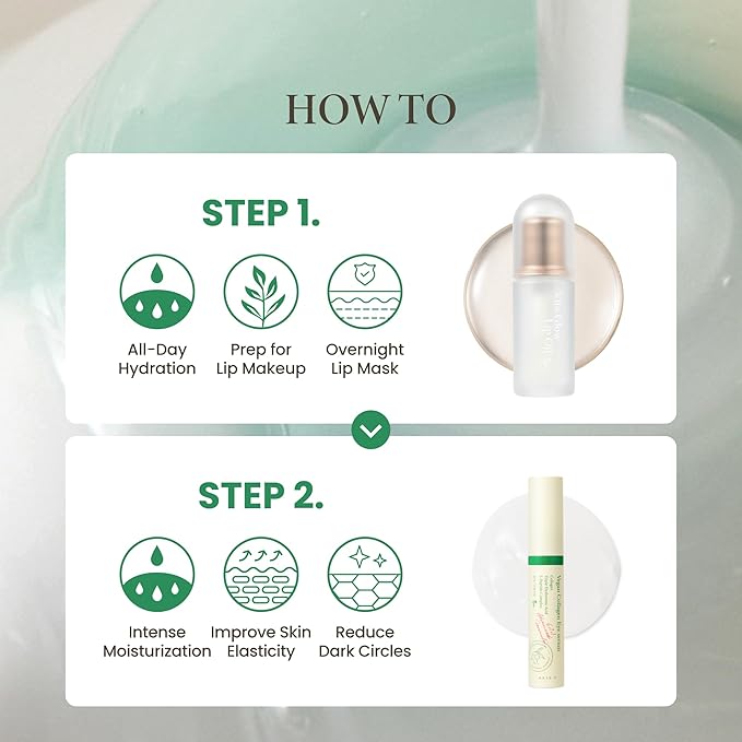 AXIS-Y Lip & Eye Set - Vita Glow Lip Oil Dreamy Olive & Vegan Collagen Eye Serum - Amazon Exclusive Korean Skin Care Kit - Limited Edition Hydra Barrier Duo for Lips & Eyes
