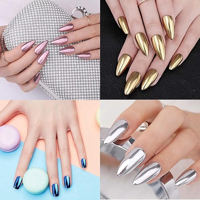 VERONNI Chrome Nail Powder 6 Colors/Jars Holographic Mirror Effect Nail Powders Metallic Bubble Effect Nail Art Decoration Nail Art Powder With 6 Eyeshadow Sticks