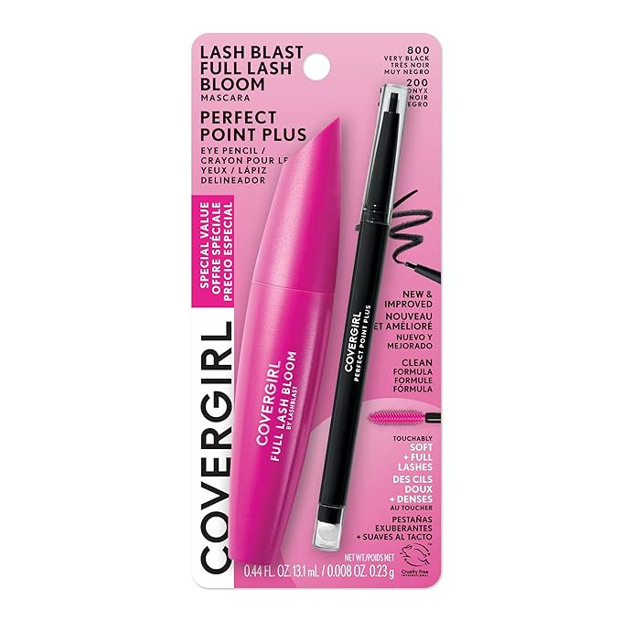 Covergirl Lash Blast Full Lash Bloom Mascara, Very Black & Perfect Point Plus Eyeliner Pencil, Black Onyx (Pack of 1)