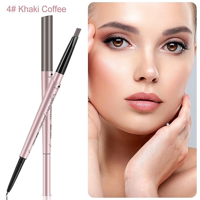 Eyebrow Pencils 2-Pack, Professional Brow Pencil Dual Tips Retractable Waterproof Natural Eye Brows Makeup, Khaki Brown