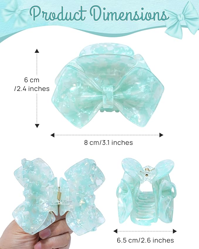 ACECHA Cute Bow Claw Clip - 3.1 Inch Sparkly Hair Claw Clips for Women, Non-slip Hairclips for Thin and Thick, Elegant Hair Accessories for Wedding Prom Party (Green)
