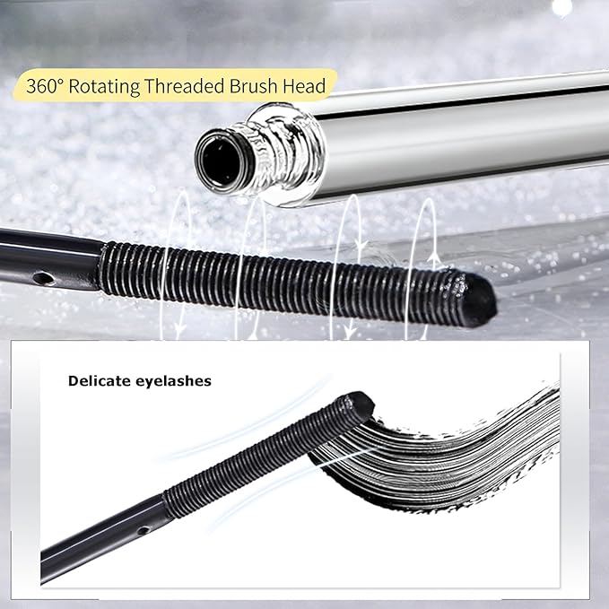 2Pcs Iron Wand Mascara, Telescopic Metal Tubing Mascara Natural Length Volume Slim Steel Tube Eyelash Primer Ultra Fine Lengthening & Curling Smudge-Proof Mascara (Black)