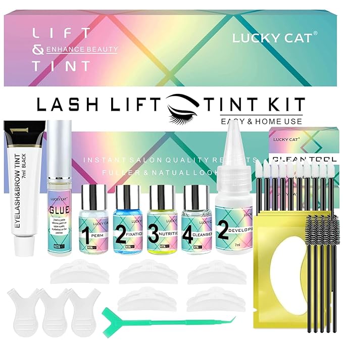 Lash Lift and Black Kit, Professional Brow Lamination and Black Kit, 4 In 1 Eyelash & Eyebrow Perm Kit, Quick Lifting & Voluminous Coloring, Easy to Use at Home Diy & Salon (Green)