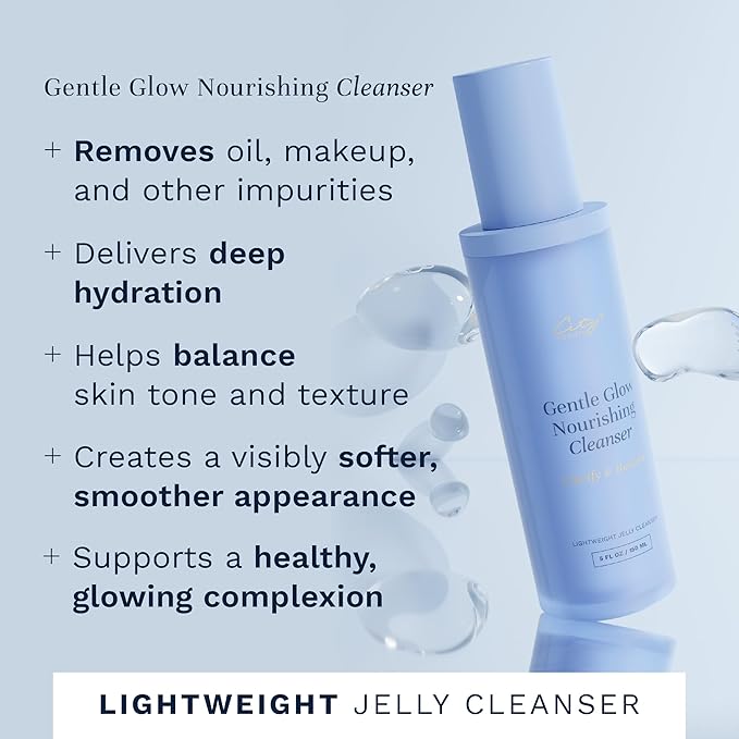 City Beauty Gentle Glow Nourishing Cleanser - 5 oz Lightweight Jelly Hydrating Face Wash for All Skin Types, Removes Oil, Makeup & Impurities, Ceramide Complex & Apple Extract for Glowing Skin