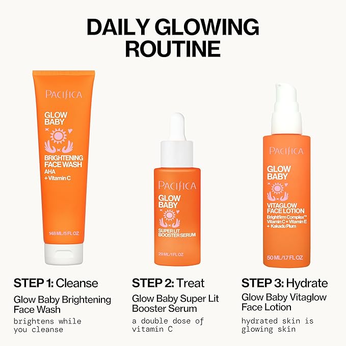 Pacifica Glow Baby Brightening Facial Cleanser 5oz – Vitamin C & Glycolic Acid (AHA) Face Wash for Radiance – Daily Cleanser for Anti-Aging Exfoliating for Smooth, Even Glowing Skin Vegan Clean Beauty