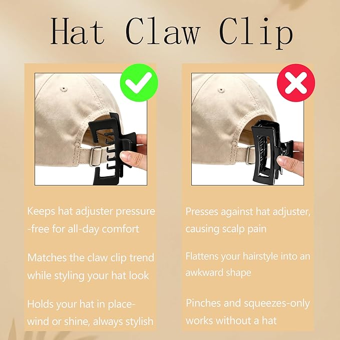3PCS Hat Claw Clip, Large Claw Clips for Hat, Non-Slip Strong Matte Baseball Hair Clip for Womens Trucker Hat. 2026 New Accessories
