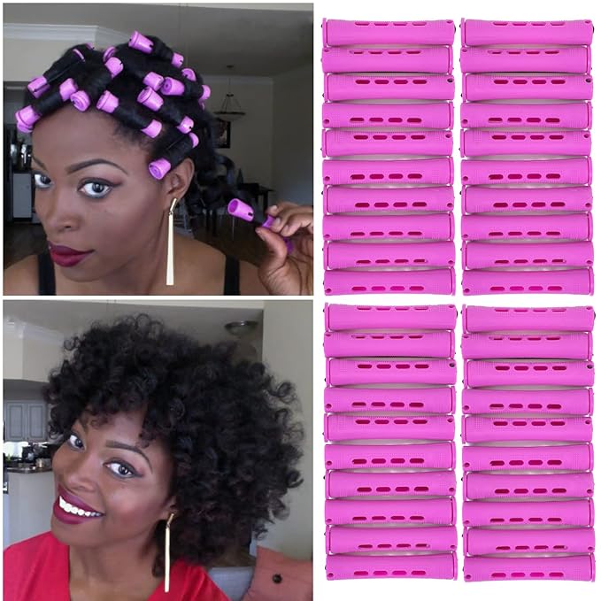 Perm Rods Set for Natural Hair 40pcs Plastic Cold Wave Rods for Long Short Hair Rollers Large Hair Curling Rods for Women Purple