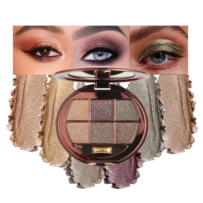Shimmer Eyeshadow Palette, Warm Neutral Eye Shadow, Gold Bronze Brown Glitter Eyeshadow, Metallic Sparkle Makeup, Smooth Blendable Long Lasting Eyeshadow Palette for Everyday Glam Smokey Look 05