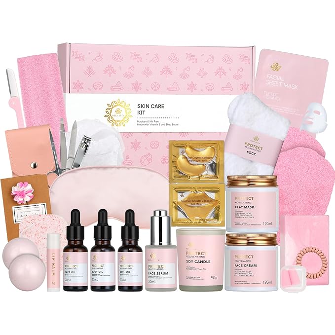 30pcs Mothers Day Gift, Rose Facial Skin Care Set for Women, Gifts for Women, Spa Gifts Basket Set, Face Cream, Serum, Shower Accessories, Bath and Body & Facial Kit, Birthday, Christmas, Valentine's
