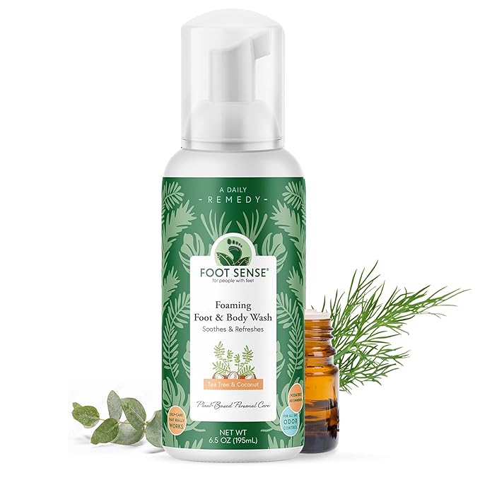 Foot Sense Tea Tree Oil Foaming Foot & Body Wash – Natural Therapeutic Foaming Soap for Smelly Feet, Nails & Skin - Clean, Refresh & Deodorize - Bath Essentials for Daily Use, 6.5oz