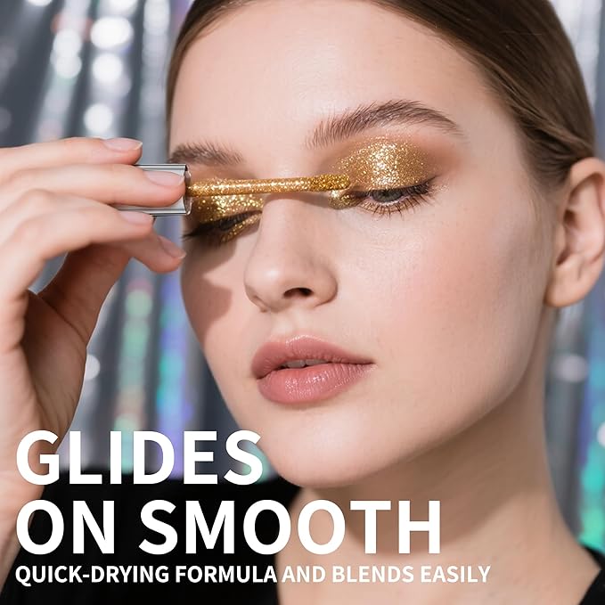 QIC Liquid Glitter Eyeshadow, Metallic & Shimmer Finish, Long Lasting, Non-Creasing, Smudge-proof, Lightweight Formula Liquid Eyeshadow for All Skin Tones, Buildable Color (05 Aurora)