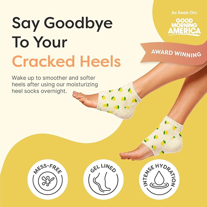 ZenToes Moisturizing Socks for Cracked Heel Treatment, Vitamin E, Olive Oil and Jojoba Oil Infused Heel Socks, Spa Gifts for Women, Mothers Day Gifts (Lemons, Regular)