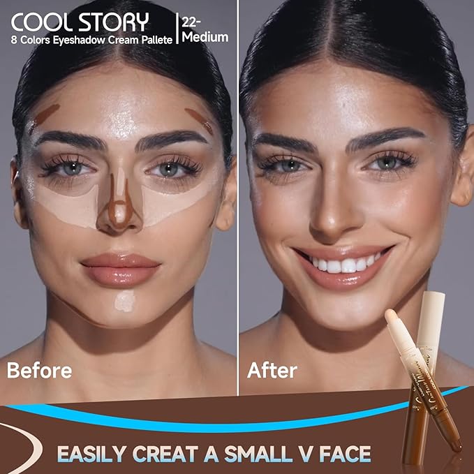 2-in-1 Contour & Highlight Stick Cream Waterproof Contour Stick, Buildable Formula for Natural Definition and Sculpting, Flawless Cheeks, Jawlines, and Nose Contours (Medium)