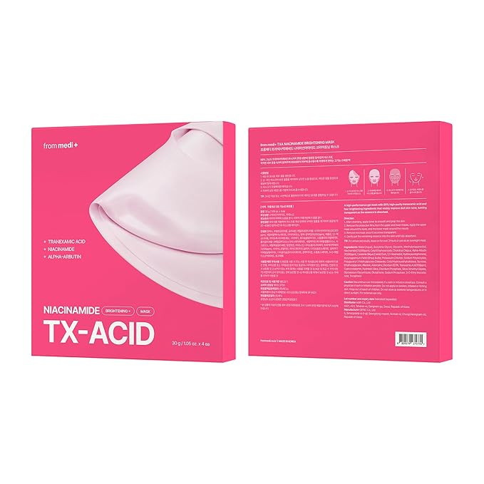 TXA Niacinamide Brightening mask, Overnight Care for Glass Skin, Dark Spot Care, Tranexamic Acid + Niacinamide + Alpha-Arbutin 30,000ppm, Korean Skincare, Gifts for Women, 4ea